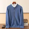 Chaqueta de Lana Pura Juvenil para Otoño e Invierno Cárdigan de Lana Grueso con Cuello Semi Alto Suéter de Lana Tejido Casual de Negocios para Hombre