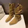 Botas Western de Tacón Grueso para Mujer 2026 Otoño Nuevas Versátiles Chica Picante Botas de Tacón Apilado Negras Moda Chelsea Botines de Mezclilla