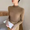 Suéter Feminino de Cashmere Outono/Inverno 2026 Gola Alta Meia Malha Camada Interna Slim Fit Suéter Emagrecedor