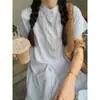 150 Camisa Vestido Corto para Hombre Rayas Francesas Manga Corta Estilo Vacaciones de Verano para Mujer Suelta Apilada Línea A Midi