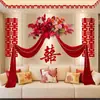 Set de decoración para habitación de bodas, dormitorio, cabecero, sala de estar, incluye moños de boda, cortinas rojas transparentes y serpentinas festivas
