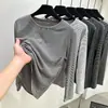 Camisa base de manga larga a rayas con cuello redondo, nueva y elegante, para mujer, a la moda y versátil, elástica, adelgazante y adecuada para el trabajo.