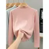 Suéter de malha oversized de alta qualidade, cor de outono e inverno, fio fiado com núcleo de bolinhas, de manga comprida para mulheres, camisa básica slim-fit de gola média