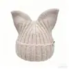 Gorro de Punto con Orejas de Gato de Nuevo Estilo Otoño e Invierno Transfronterizo para Mujer, Circunferencia de Cabeza Grande, Hace que la Cara se Vea Más Pequeña, Cálido, Casual, Moda Coreana