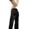 Jeans boca de sino feminino estilo retrô americano para outono e inverno, cintura alta de botão duplo, corte justo, calça de sino versátil de comprimento total
