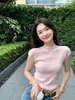Ropa Especial Zhengqi/Camisa de Punto Rayada para Mujer, Manga Corta, Corte Ajustado, Cuello Redondo, Nuevo Top de Color Sólido para Verano para Viajar al Trabajo