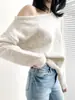 Suéter de mohair estilo designer para mulheres, top irregular de um ombro só, ombro a ombro, estilo solto e despojado, cor damasco