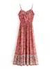 Vestido de alça longo estampado rosa novo para primavera, estilo europeu e americano, atacado