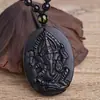 Venta al por mayor directa de fábrica retro Tailandia obsidiana cabeza de elefante Buda marca collar obsidiana natural dios elefante colgante