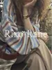 Rixo Rane francés: Top de punto a rayas con cuello en V para mujer, protección solar, simple, lujoso, elegante, moderno, cómodo y de corte holgado