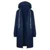 9729 outono e inverno Amazon mais vendido suéter feminino longo plus veludo bolso com capuz zíper trench coat casaco feminino