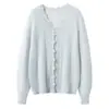 Cardigan de Tricô Gola V de Seda e Caxemira Outono/Inverno 2026 Manga Longa com Design Vazado Top Outerwear Macio e Fofo
