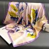 Elegante chal de viaje con estampado de flores de moda para primavera y otoño, protección solar, bufanda de satén de seda artificial, bufanda cuadrada de 90, bufanda de mujer