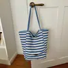 Bolso tote de rayas para mujer, versión coreana, estilo ins, casual y versátil, doble cara, gran capacidad, adecuado para estudiantes, para ir al trabajo y para el ocio, bolso de hombro