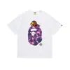 Camiseta de moda casual de algodón puro con estampado de letras de marca de estilo japonés y cabeza de simio, manga corta para pareja, estilo versátil