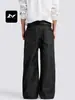 Jeans de Pierna Recta Negros de Mezclilla Cruda Estilo Americano Fengmei para Hombres y Mujeres, Simples, Retro, Rígidos, Resistentes al Color, Adelgazantes, Holgados, Pantalones Casuales
