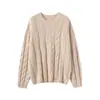 Suéter de Punto de Cachemira Pura Extra Grueso Otoño/Invierno para Mujer, Manga Larga, Diseño de Punto Trenzado, Versátil, Corte Holgado, Adelgazante, Capa Base de Moda