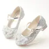 Zapatos de Princesa para Niñas Zapatos de Tacón Alto Individuales para Niños Zapatos de Cuero para Actuación en Escenario Niños Medianos y Grandes Versátiles Plata Formal Zapatos de Cristal