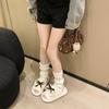 Pantuflas de Algodón Estilo Coreano Antideslizantes Retro Lazo Cálidas Felpa Adicional Pantuflas 2025 Otoño e Invierno Nuevo Suela Gruesa Hogar