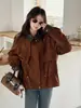 Chaqueta de gamuza marrón para niña, nuevo estilo primavera/otoño, top corto coreano de corte holgado, para niños de talla mediana y grande, en un moderno estilo "Melard"