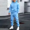Conjunto de moletom com capuz novo para outono e inverno 2025, conjunto esportivo casual de duas peças em cor sólida