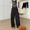 Pantalones anchos retro estilo coreano nuevos de invierno 2026 para mujer, de cintura alta, adelgazantes, de pierna recta, mezcla de lana, pierna ancha, pantalones largos