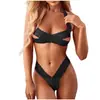 Novo conjunto de lingerie sexy estilo europeu e americano, conjunto sexy de renda vazada vermelho de três peças, em estoque