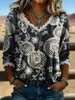 2026 Nueva Camiseta Estampada Transfronteriza de Cuello en V Top de Encaje Elegante Camisa Casual para Viajes Diarios para Mujer Verano