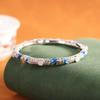 Joyería de Plata de Estilo Étnico Pulsera de Plata S925 para Mujer con Diseño de Bambú Azul Quemado y Brazalete de Jade Blanco Hetian