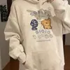 Nova moletom com capuz estilo americano de peso pesado para mulheres 2026, outono e inverno, corte solto, estilo Hong Kong, forrado com fleece, espessado, casual, peça externa versátil