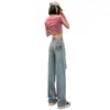 Jeans de Pierna Ancha Rasgados para Mujer Tendencia Primavera y Otoño Delgados de Cintura Alta Adelgazantes Caídos Super Calientes de Moda Pantalones Rectos