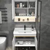 Conjunto de mueble de baño con lavabo cerámico integrado, apto para espacios pequeños, 60cm, madera maciza gris, lavamanos de 50cm
