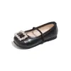 Sapatos de Couro para Meninas 2026 Outono Novo Estilo Sapatos Quadrados de Princesa para Meninas Mocas Rasas com Strass para Crianças Tendência