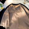 Camiseta Masculina de Camurça Manga Curta Marca Tendência Ins Europeia e Americana Bordada Gola Redonda Top Tendência Solto de Verão Manga Meia