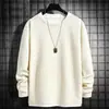 Moletom de tricô waffle para homens, tendência primavera e outono estilo ins com gola redonda, blusa básica casual, disponível em várias cores