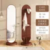 Guarda-Roupa Influenciador de Corpo Inteiro Móvel Estilo Francês para Quarto com Prateleira de Armazenamento, Espelho de Rouparia Giratório Multifuncional de Chão
