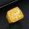 Anillo de Oro Real Chapado en Cobre Buda Maitreya Alta Imitación 24K para Hombres, Anillo Abierto Buda Sonriente Estilo Oro Puro 999 Dorado Arena