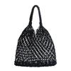 Bolso de Playa Calado Tejido con Cuerda de Algodón para Mujer 2025 Nuevo Verano Popular Bolso de Paja Bolso Tote de Hombro de Gran Capacidad
