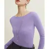 Camiseta interior fina de lana 100% pura de 18 pines Yangzi sin costuras, cuello barco, suéter de punto ajustado para mujer