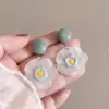 Brincos de Tarraxa Novos Frescos Transparentes com Florzinhas Azuis para Mulheres Brincos de Flor de Resina Fosca Tecida Joia de Orelha Estilo Pintura a Óleo