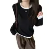 Camiseta Falsa de Duas Peças Estilo Coreano de Alta Qualidade para Mulheres 2026 Simples para o Dia a Dia Blusa de Manga Longa para Mulheres Lançamento