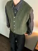Colete de Tricô Americano Retrô com Gola V para Primavera e Outono para Homens e Mulheres, Peça de Roupa Sem Mangas Marrom Abotoada, Colete Versátil Casual em Camadas
