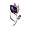 Broche de tulipán morado de cristal de estilo europeo, broche de ramillete elegante y exquisito de alta gama para mujer, accesorios para abrigos, venta al por mayor