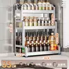 Nuevo Estante de Almacenamiento de Cocina de Acero Inoxidable para Encimera, Organizador Multifuncional para Aceite, Sal, Salsa, Vinagre, Frascos de Condimentos y Portacuchillos