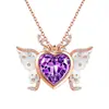Corrente de Clavícula Borboleta Estilo Europeu e Americano de Luxo Leve para Mulheres, Pingente de Esmalte Personalizado em Forma de Coração Cravejado de Diamantes, Colar Dinâmico de Mariposa