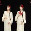 Tema Estúdio Fotográfico Novo Retrô Novo Estilo Chinês Vestido Amassado com uma Vibe Descolada para Sessão de Fotos da Barriga de Grávidas