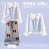 Camisa colete dopamina estilo coreano para meninas vivas e enérgicas, para usar em camadas, jeans doce, estilo escolar, conjunto moderno de três peças
