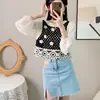 Ropa de punto calada de dos piezas falsas estilo bohemio para mujer, camisa de gasa de manga larga, camisa de verano protectora contra el sol, cárdigan de cuello en V, abrigo corto