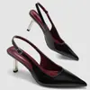 Zapatos de Tacón Alto con Tira Fina, Punta Fina, Apertura Baja, Talón Cerrado y Sandalias de Espalda Abierta, Estilo Transfronterizo Elegante y Sofisticado en Negro, con un Toque Francés de Alta Gama y Diseño Versátil