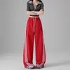 Calça de Moletom Listrada Torto Estilo de Rua Americano 2026 Feminina Solta Dança Jazz Perna Larga Casual Esportiva